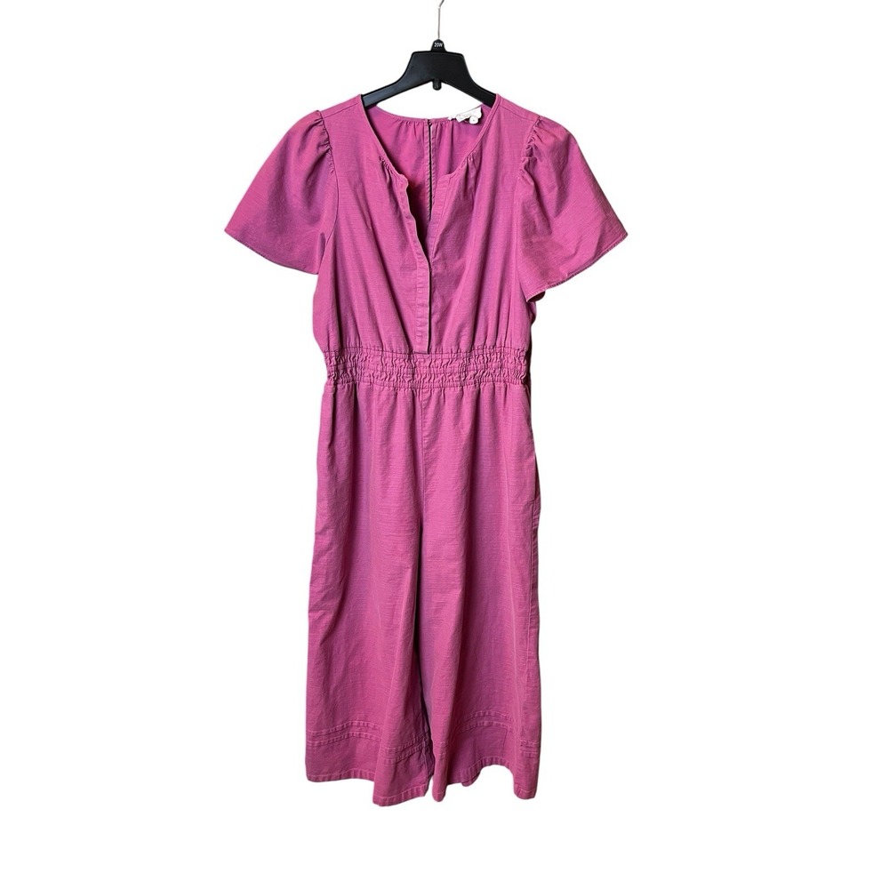 Anthropologie Somerset Jumpsuit XL Pink Full Length Short Sleeve Wide Leg